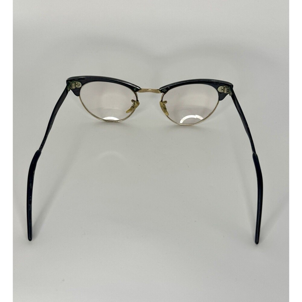 Vintage UOC Eyeglasses 1950s Cat Eye Black N Silver Aluminum Frame Floral Etched - Picture 4 of 7